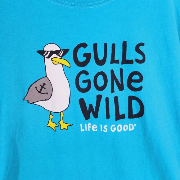 Life is Good Crusher Tee Tshirt Gulls Gone Wild Women's Size L Blue - Picture 3 of 7
